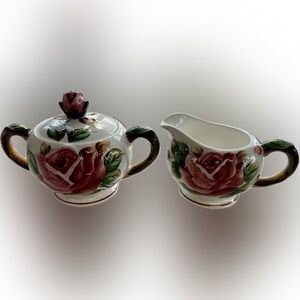 Vintage lefton regal rose creamer and sugar